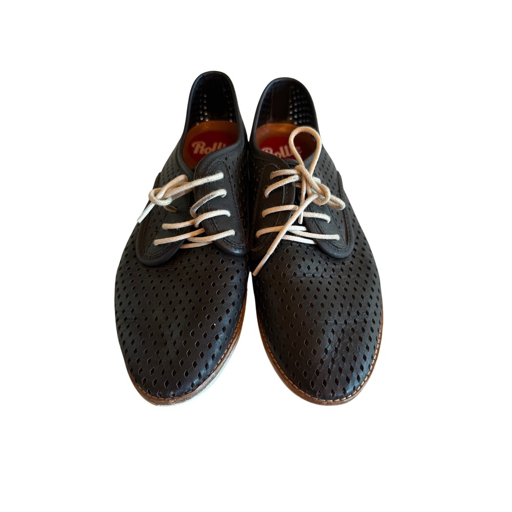 Rollie Derby Punch Black Leather Perforated Lace Up Oxford Shoes Size 40
